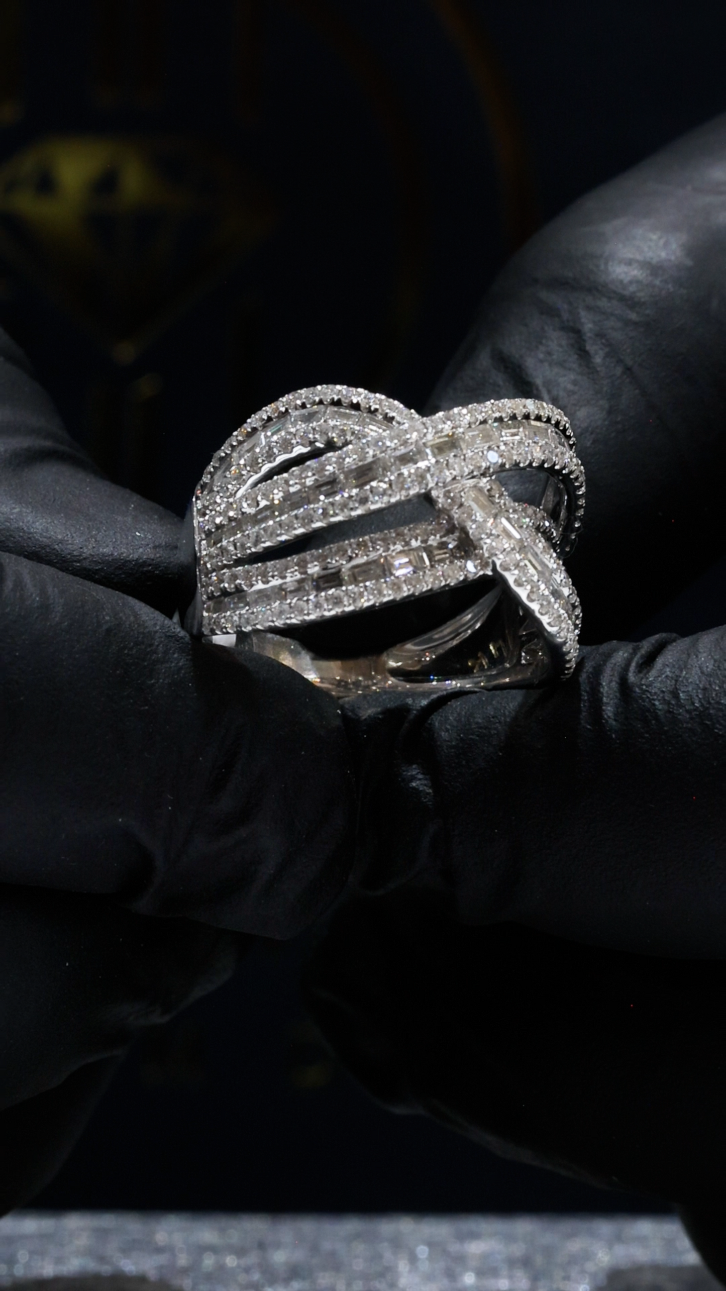 Natural Diamond Multi-Row Pavé Crossover Ring in White Gold | Modern Statement Design