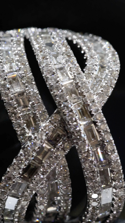 Natural Diamond Multi-Row Pavé Crossover Ring in White Gold | Modern Statement Design