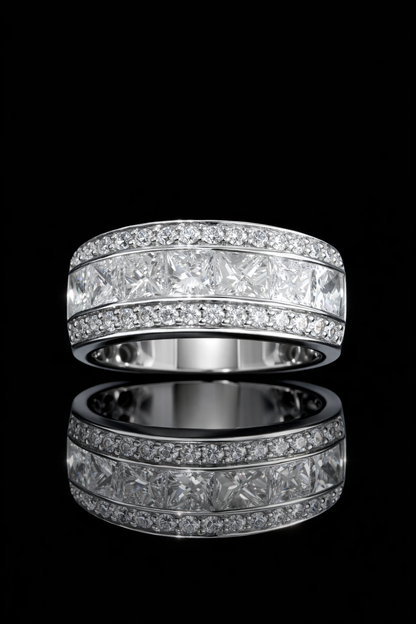 Princess-Cut & Round Diamond Multi-Row Band in 14K White Gold | 3.18 CTW Statement Ring