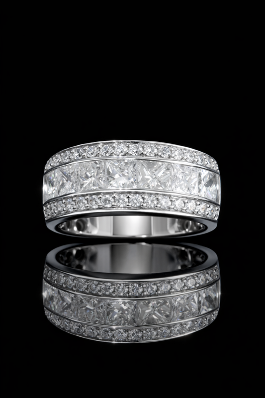 Princess-Cut & Round Diamond Multi-Row Band in 14K White Gold | 3.18 CTW Statement Ring
