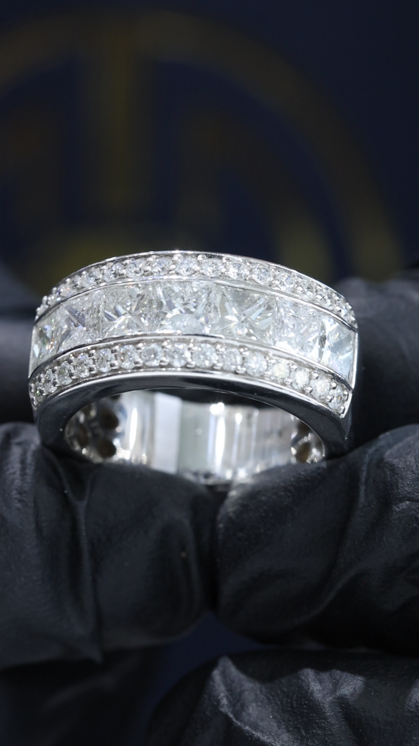 Princess-Cut & Round Diamond Multi-Row Band in 14K White Gold | 3.18 CTW Statement Ring
