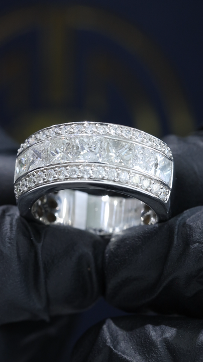 Princess-Cut & Round Diamond Multi-Row Band in 14K White Gold | 3.18 CTW Statement Ring