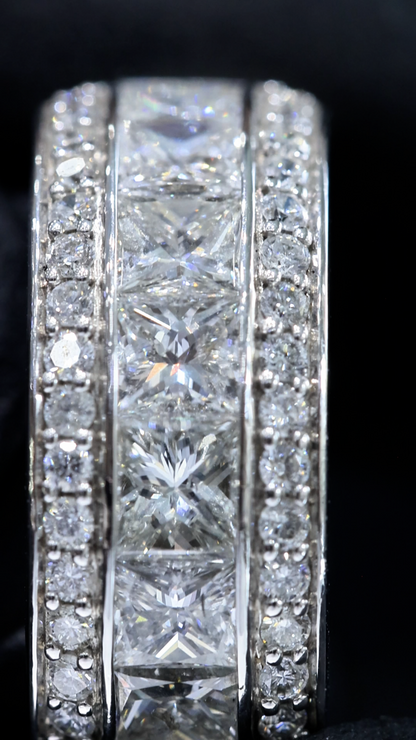 Princess-Cut & Round Diamond Multi-Row Band in 14K White Gold | 3.18 CTW Statement Ring