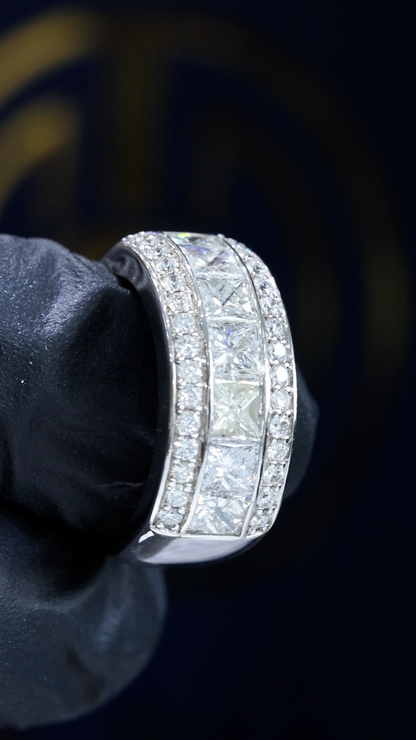 Princess-Cut & Round Diamond Multi-Row Band in 14K White Gold | 3.18 CTW Statement Ring