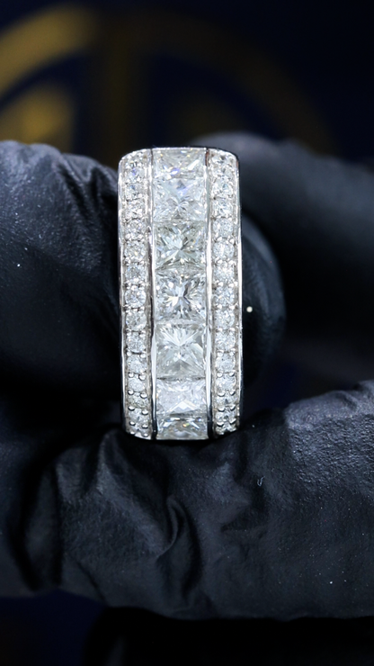 Princess-Cut & Round Diamond Multi-Row Band in 14K White Gold | 3.18 CTW Statement Ring