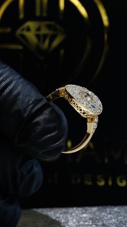 Natural Fancy Brown Diamond Oval Halo Ring with Mixed-Cut Mosaic in Yellow Gold | Vintage-Inspired Statement Design