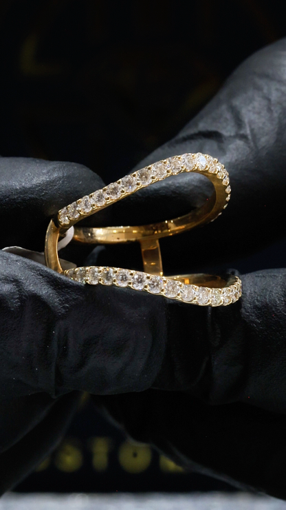 Natural Diamond Open Bypass Double Row Pavé Ring in Yellow Gold | .9CT GH.SI