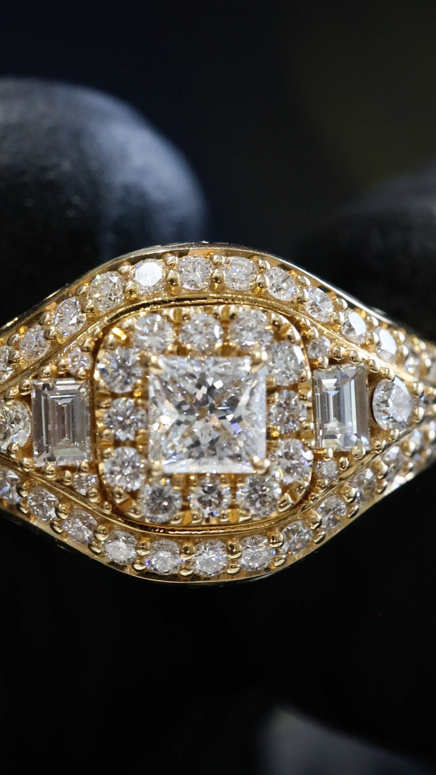 Princess & Baguette Multi-Diamond Halo Ring in 14K Yellow Gold | 1.46 CTW