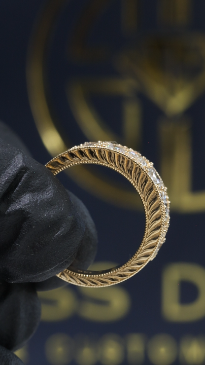 Natural Diamond Vintage Milgrain Band in Yellow Gold | Elegant Heirloom-Inspired Design