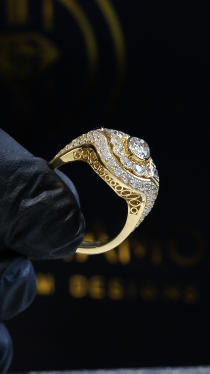 Natural Diamond Oval Halo Ring with Pavé Split Shank in Yellow Gold | Elegant Statement Design