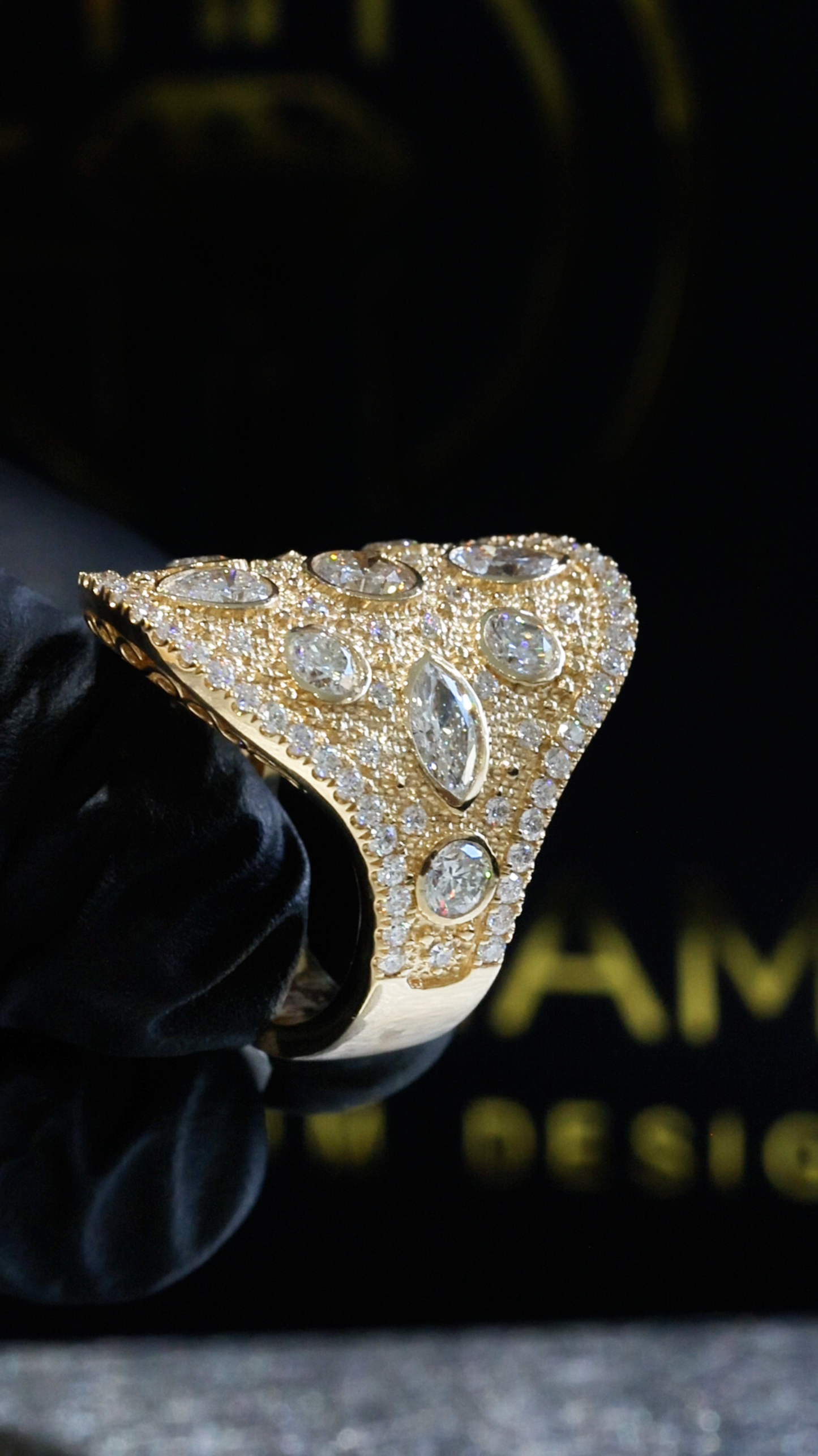 Natural Diamond Multi-Shape Cluster Ring in Yellow Gold | Bold Statement Luxury Design