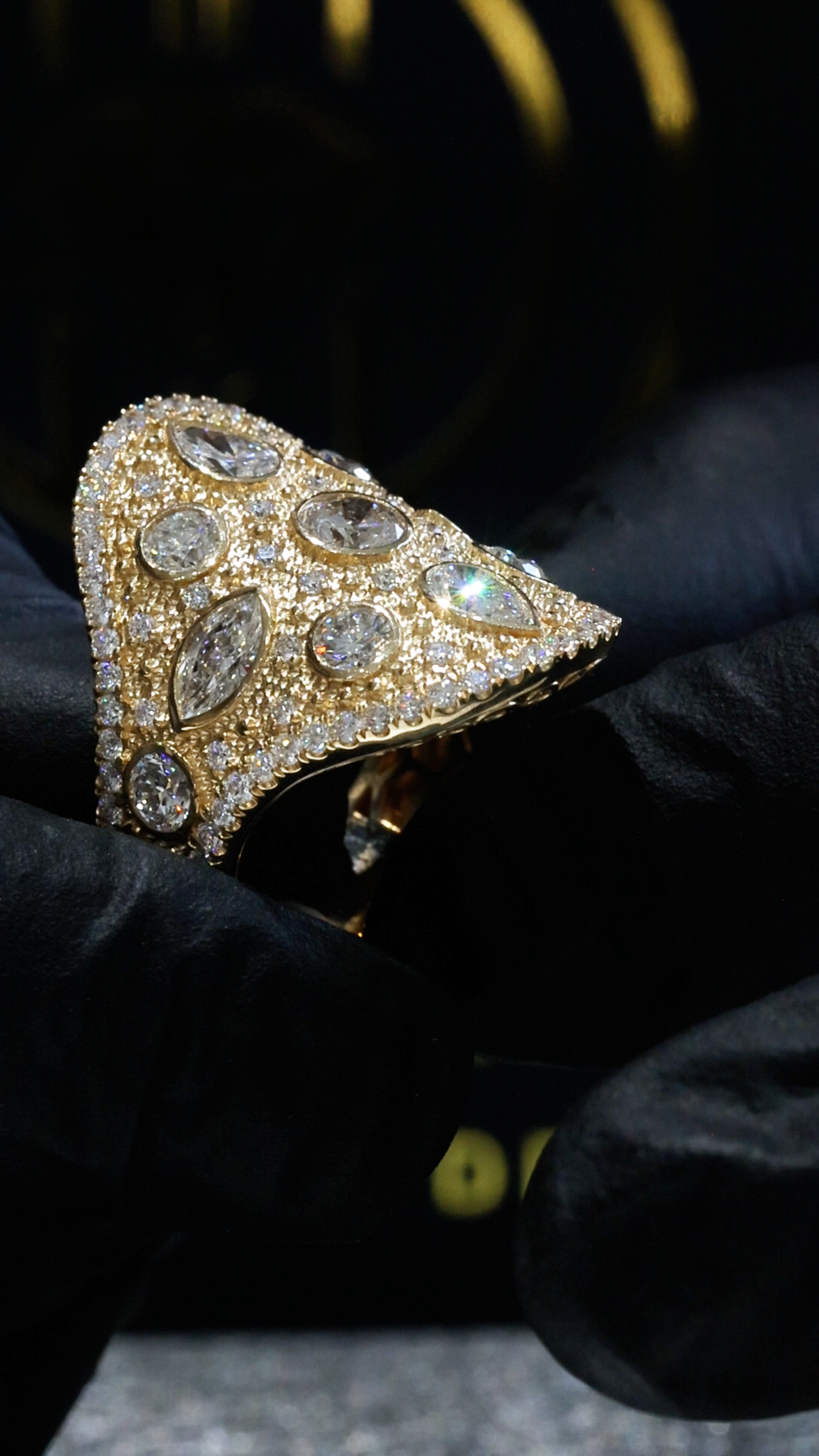 Natural Diamond Multi-Shape Cluster Ring in Yellow Gold | Bold Statement Luxury Design