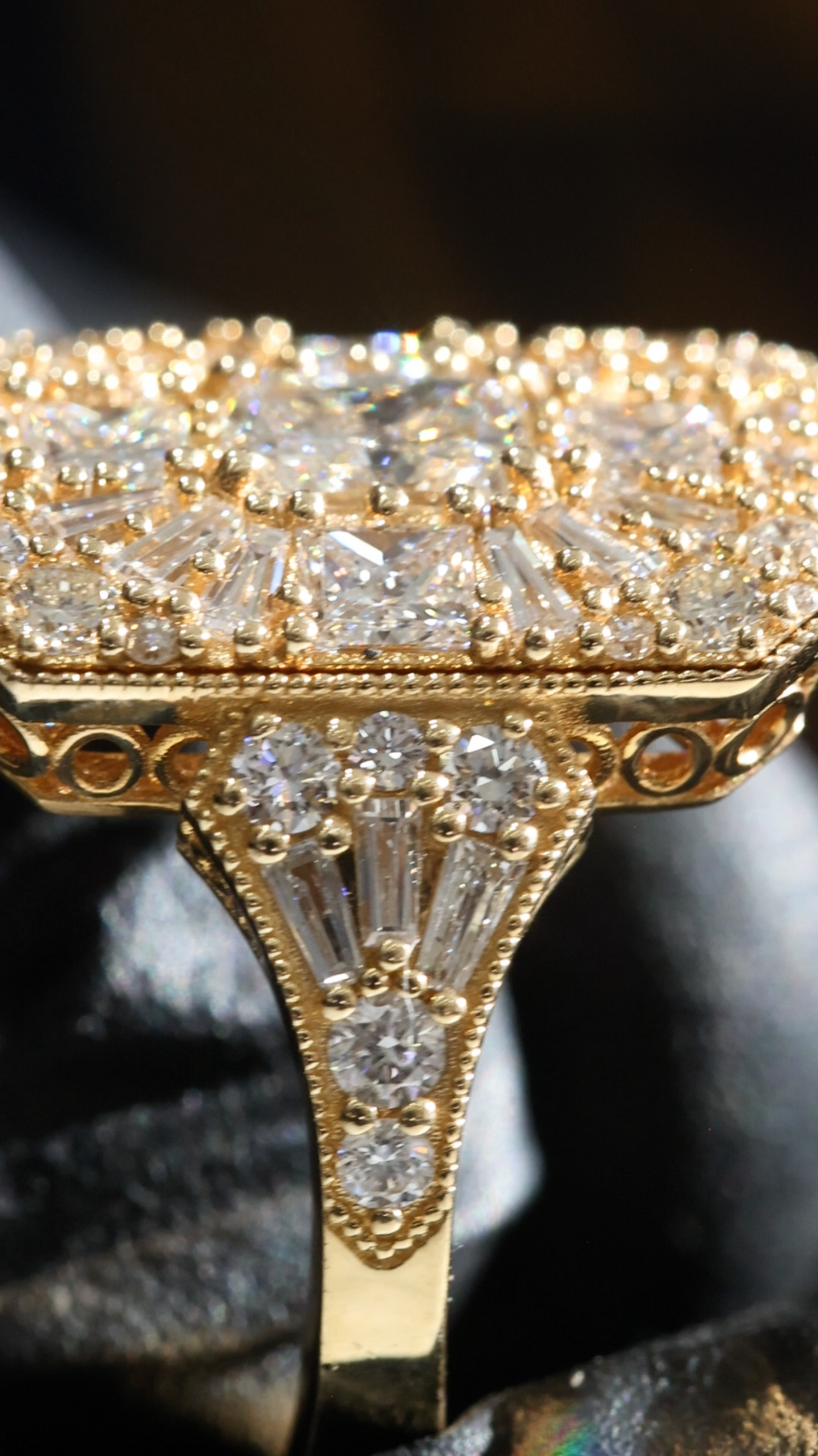 Natural Diamond Square Cluster Halo Ring in Yellow Gold | Bold Vintage Statement Design