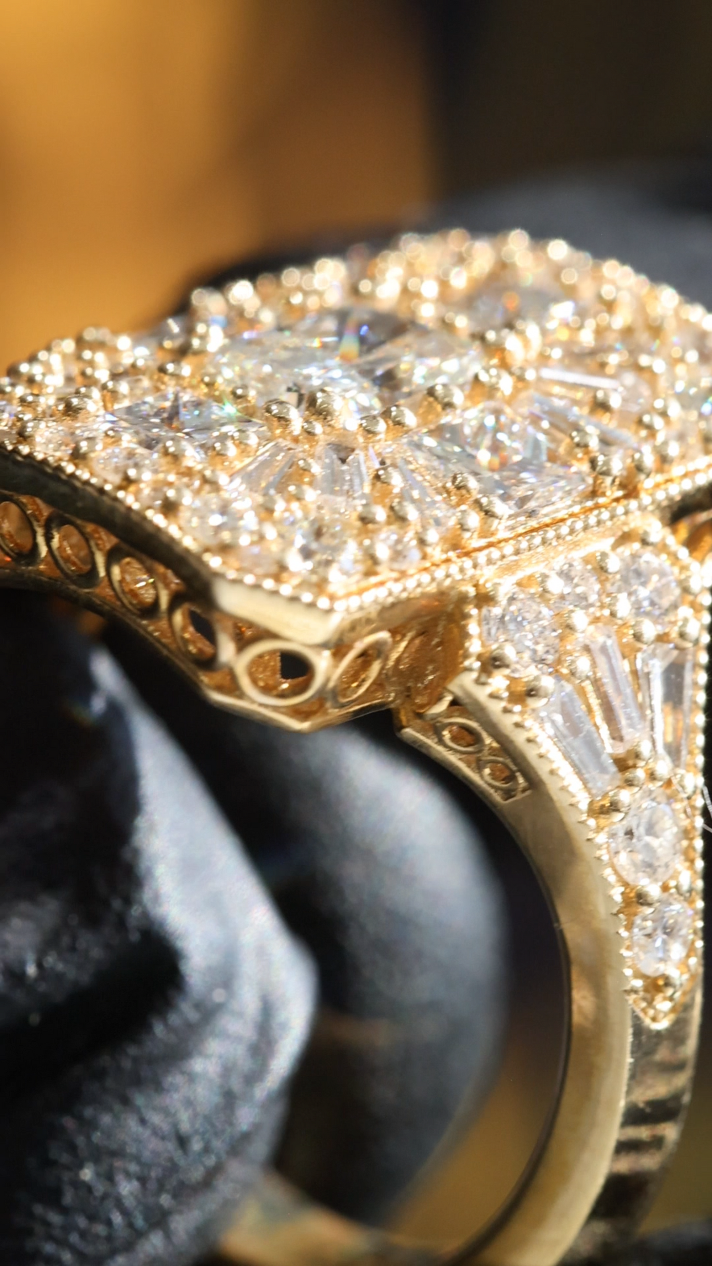 Natural Diamond Square Cluster Halo Ring in Yellow Gold | Bold Vintage Statement Design