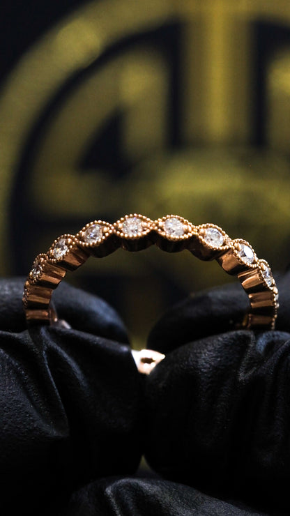 Vintage Bezel-Style Diamond Eternity Band in 14K Y/W/R Gold| 0.38 CT