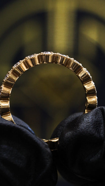 Vintage Bezel-Style Diamond Eternity Band in 14K Y/W/R Gold| 0.38 CT