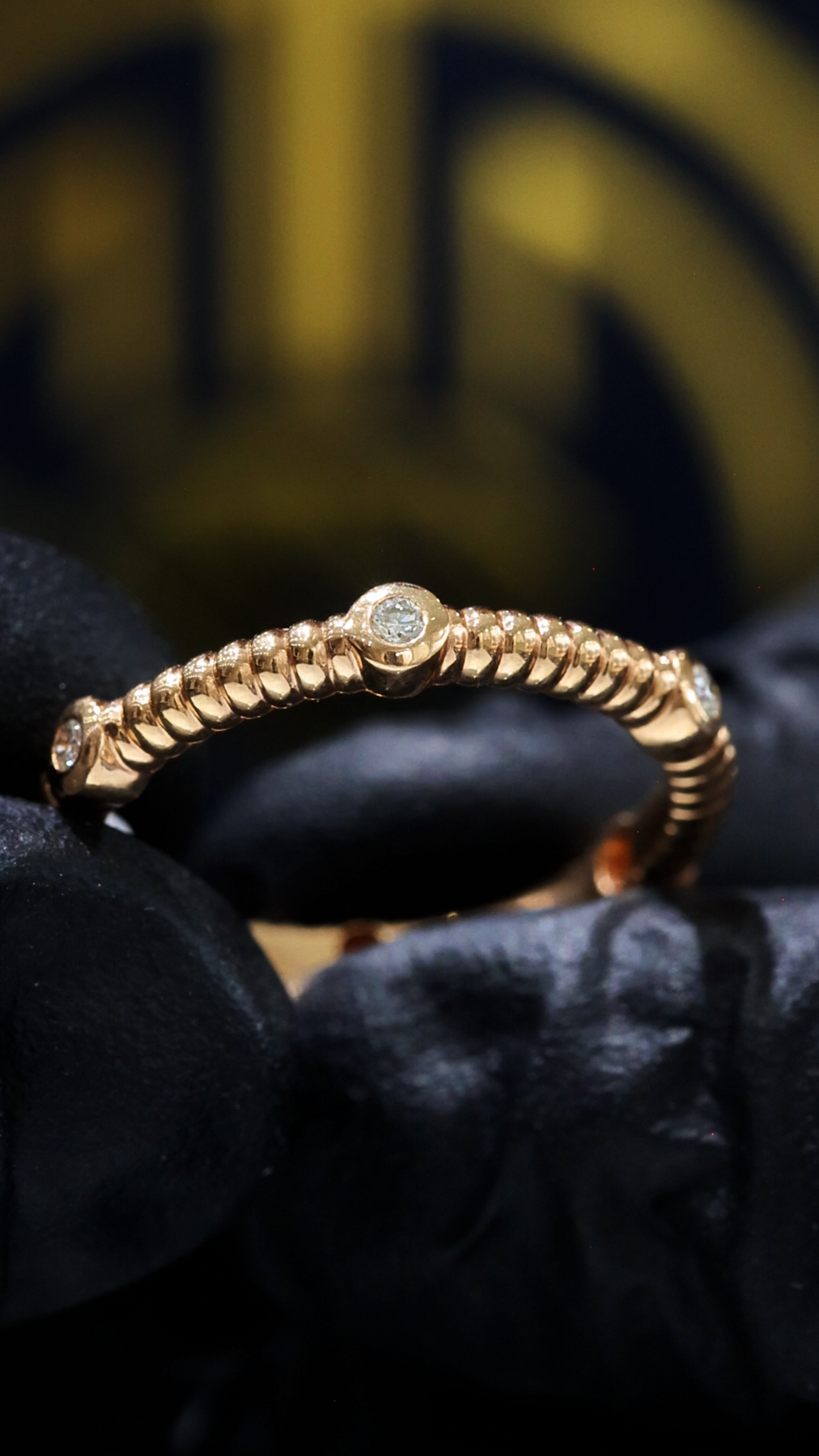 Bezel-Set Diamond Station Stackable Band in 14K Rose Gold | 0.10 CTW Textured Ring