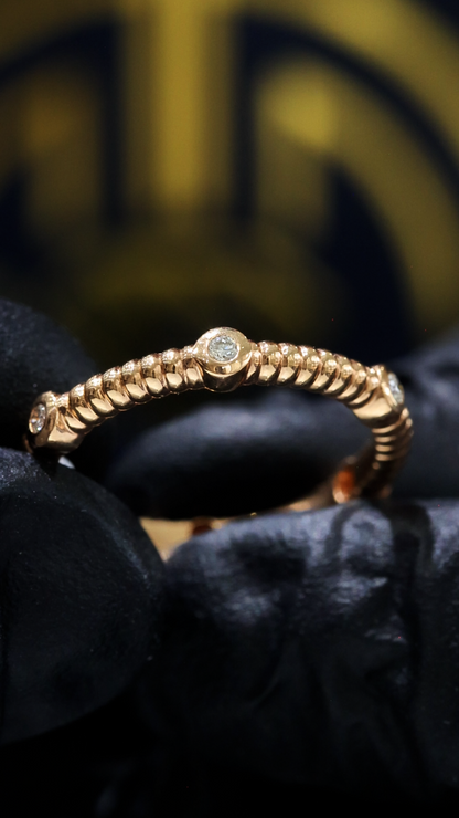 Bezel-Set Diamond Station Stackable Band in 14K Rose Gold | 0.10 CTW Textured Ring