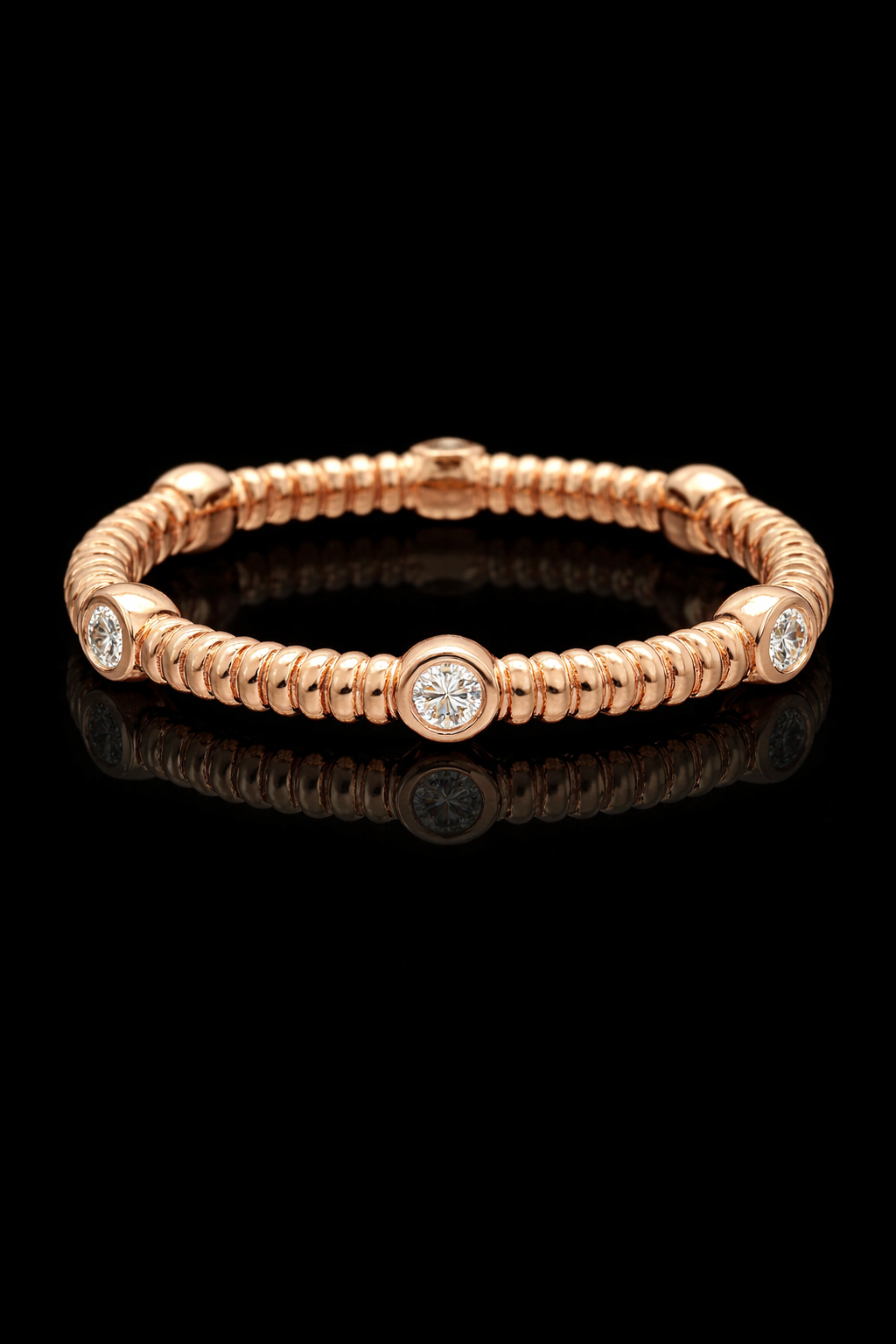 Bezel-Set Diamond Station Stackable Band in 14K Rose Gold | 0.10 CTW Textured Ring