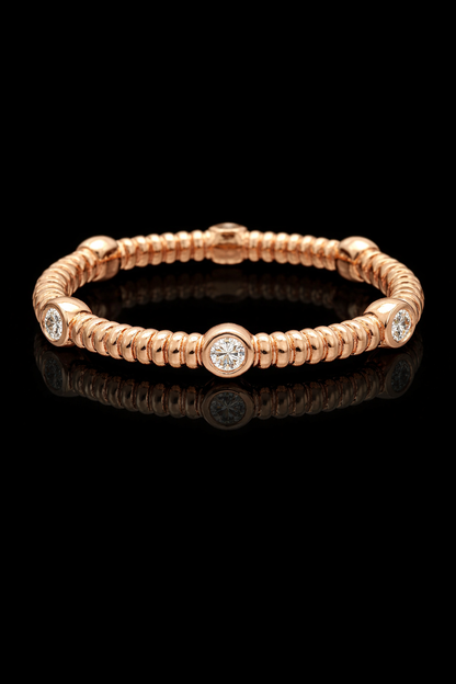Bezel-Set Diamond Station Stackable Band in 14K Rose Gold | 0.10 CTW Textured Ring