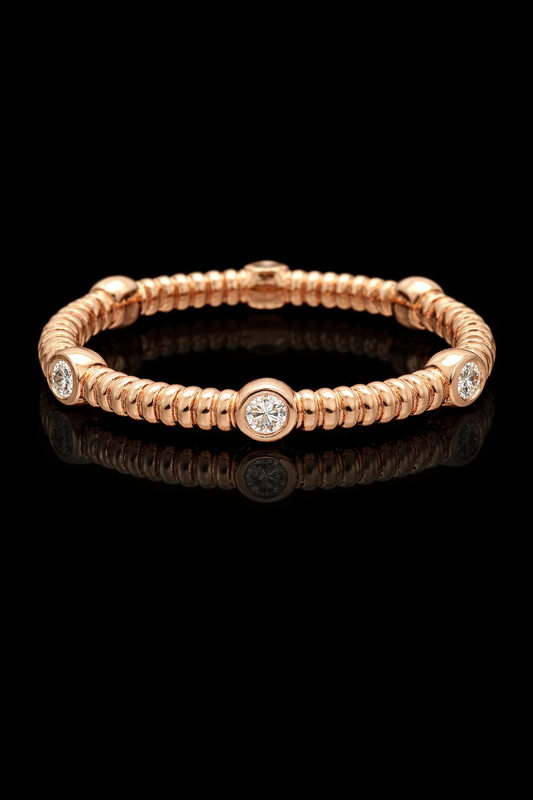 Bezel-Set Diamond Station Stackable Band in 14K Rose Gold | 0.10 CTW Textured Ring