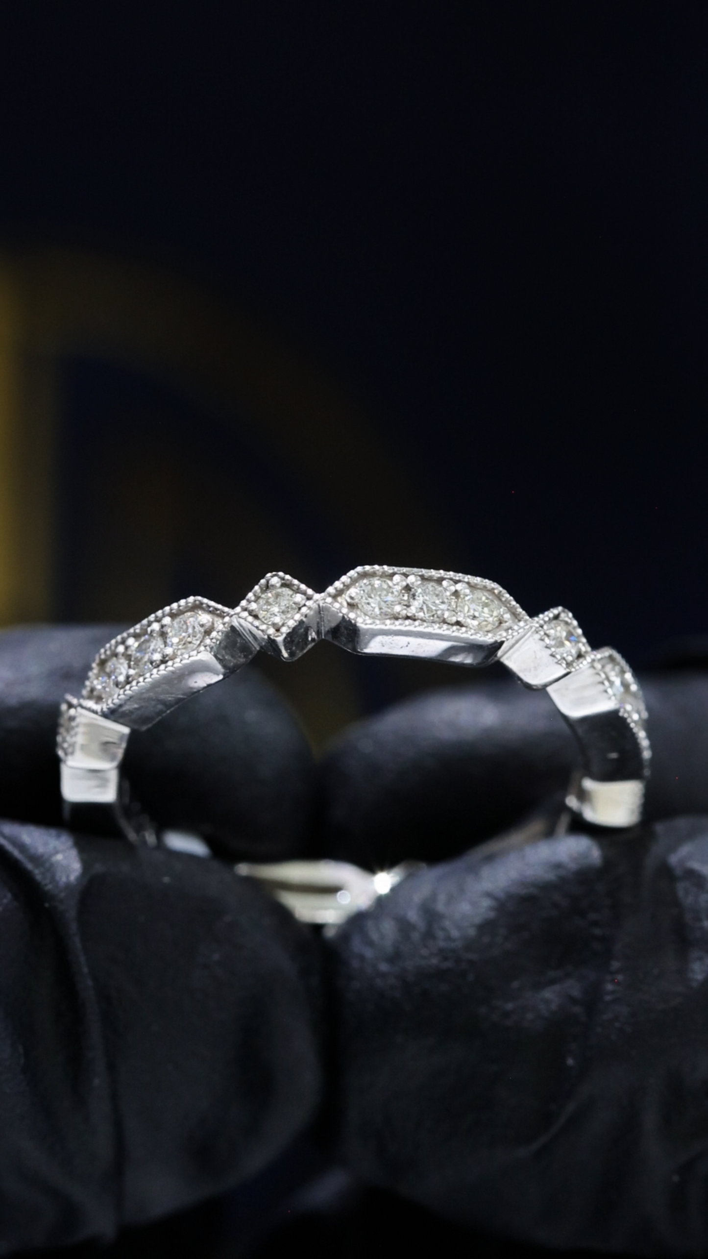 Natural Diamond Eternity Ring 14K White Gold | 0.35CT Milgrain Geometric Band