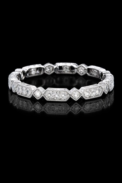 Natural Diamond Eternity Ring 14K White Gold | 0.35CT Milgrain Geometric Band