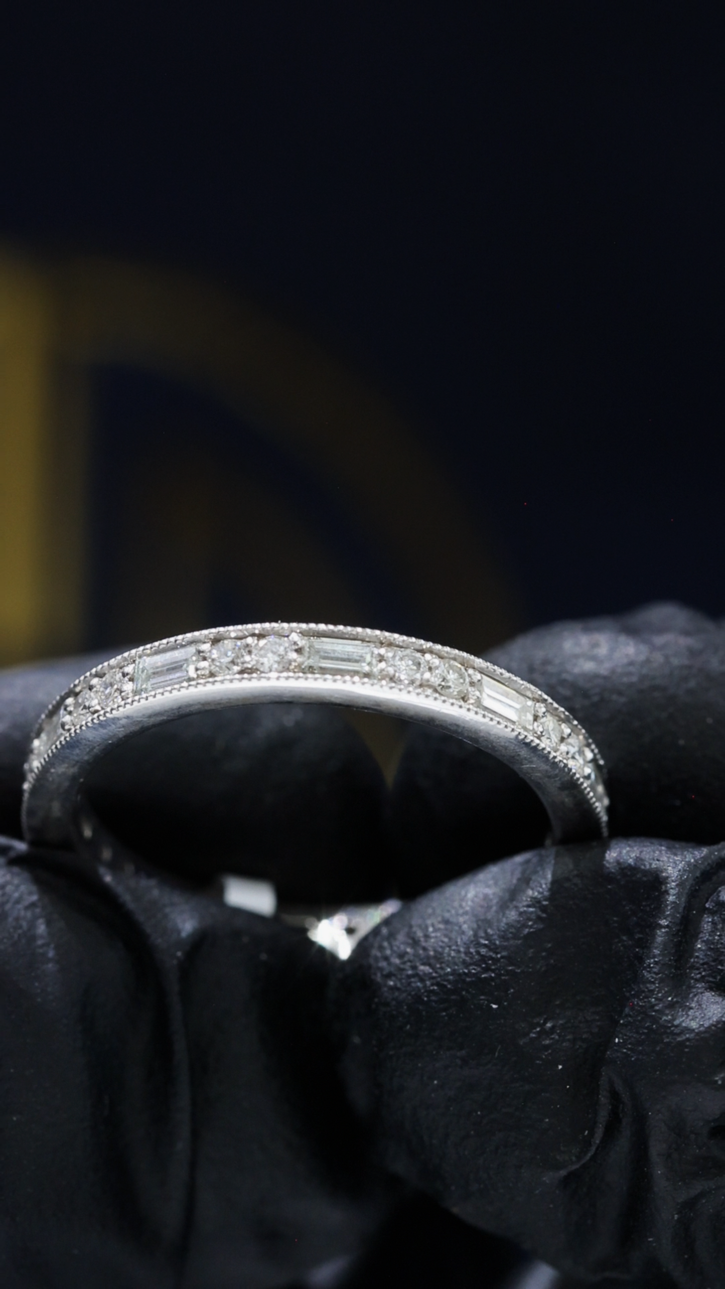 Vintage-Style Baguette & Round Diamond Band in 14K White Gold | 0.70 CTW