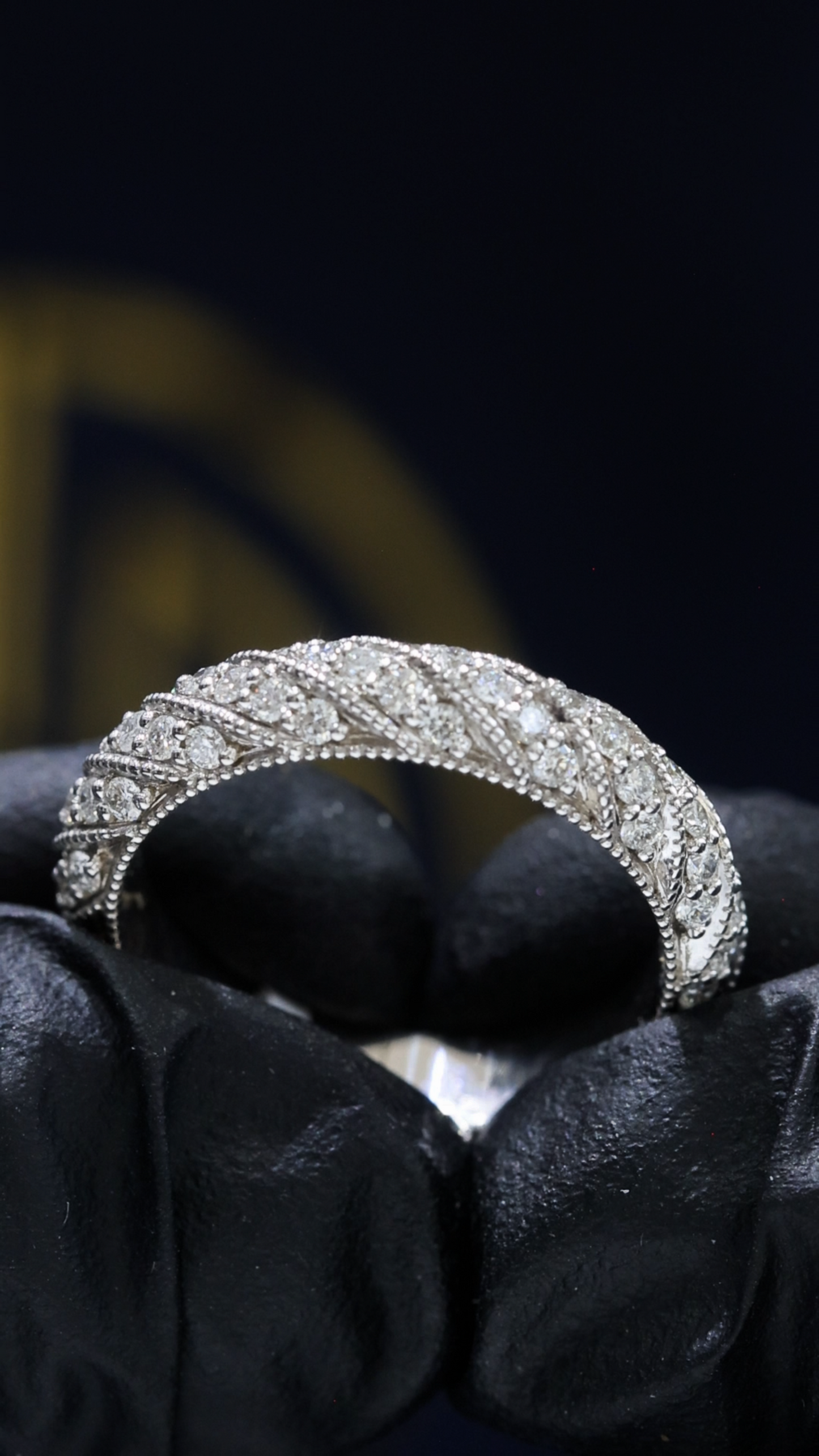 Intricate Woven Diamond Eternity Band in 14K White Gold | 0.95 CTW Milgrain Statement Band