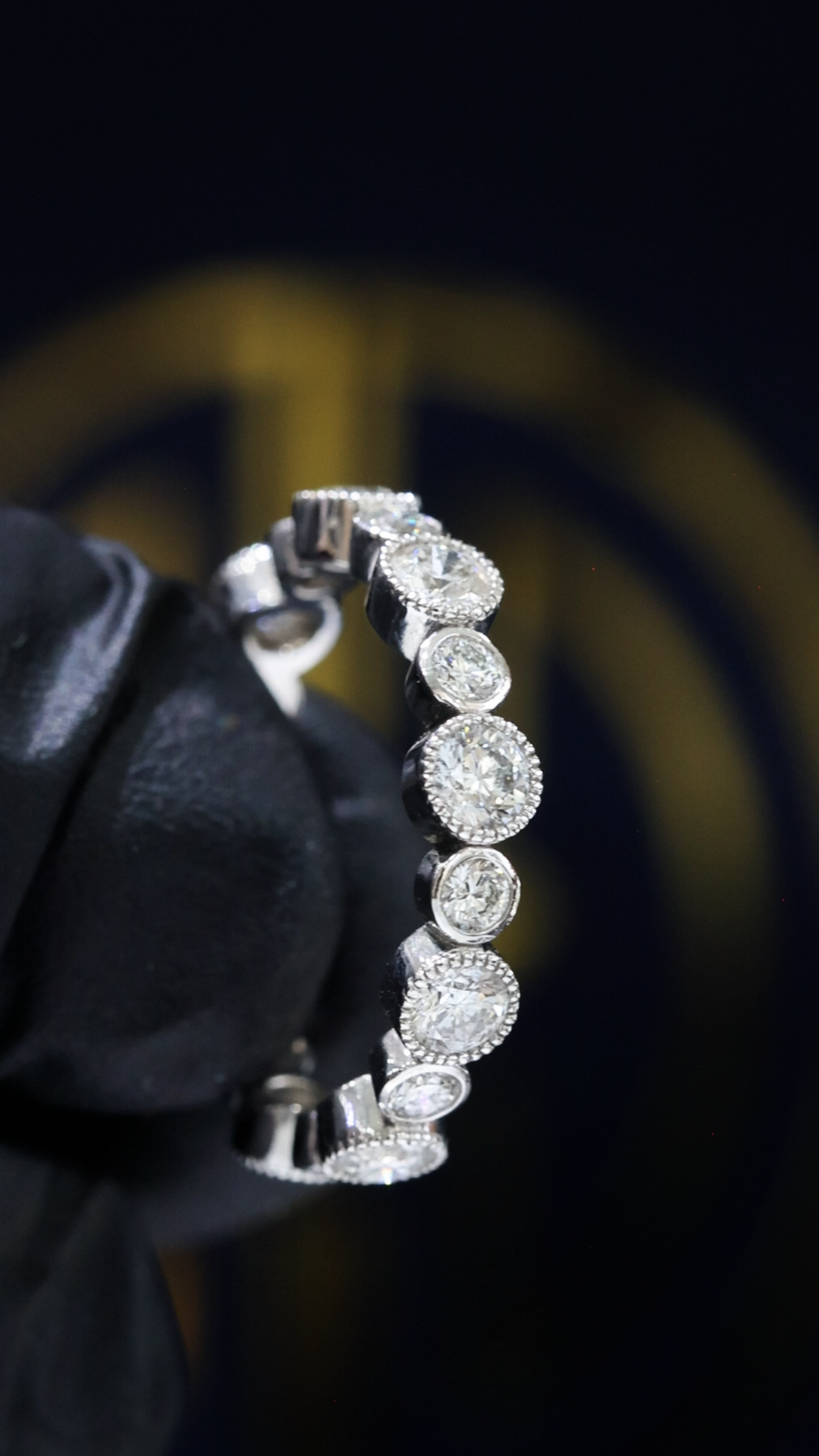 Natural Diamond Alternating Bezel Eternity Band in 14K White Gold | Vintage Milgrain Design