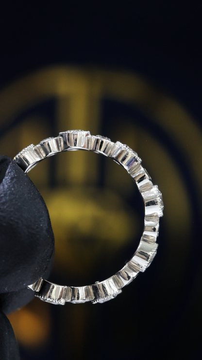 Natural Diamond Alternating Bezel Eternity Band in 14K White Gold | Vintage Milgrain Design