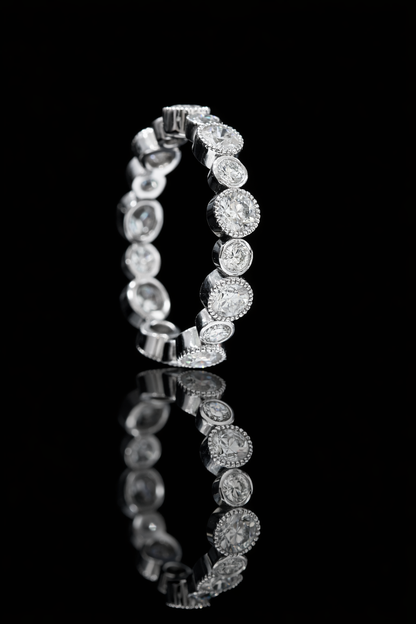 Natural Diamond Alternating Bezel Eternity Band in 14K White Gold | Vintage Milgrain Design