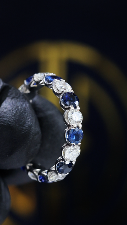 Natural Sapphire and Diamond Alternating Eternity Band in 14K White Gold