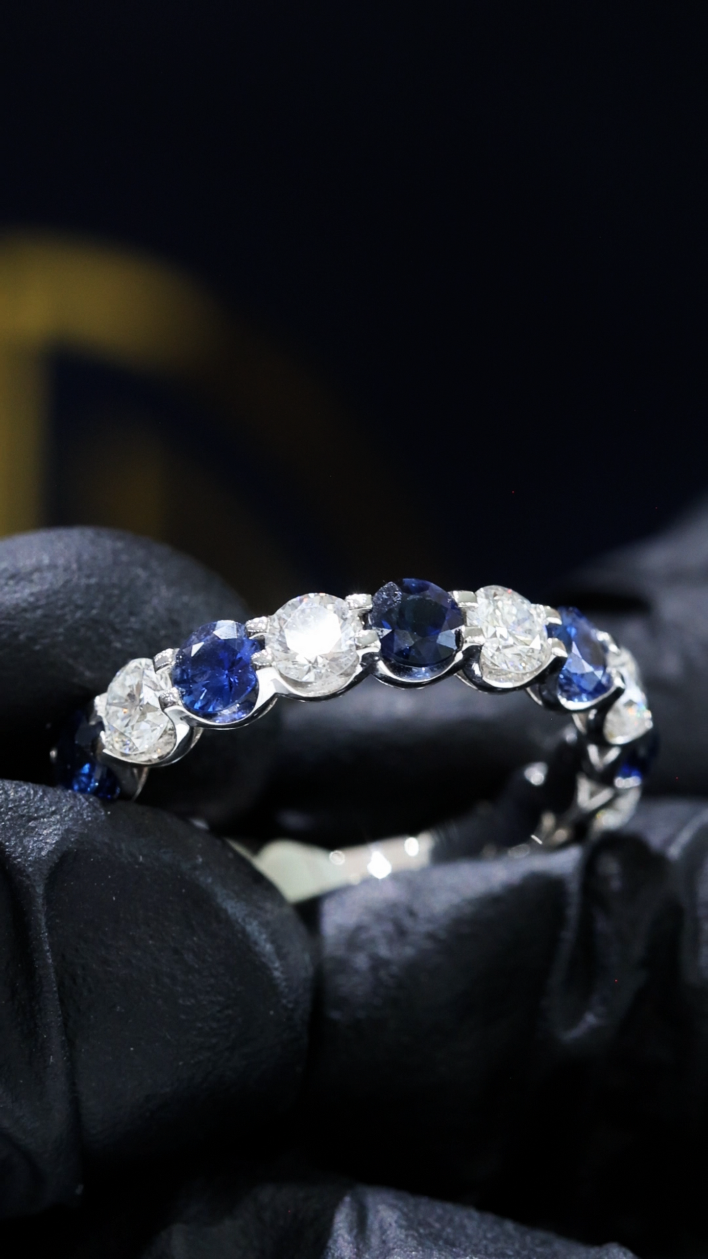 Natural Sapphire and Diamond Alternating Eternity Band in 14K White Gold