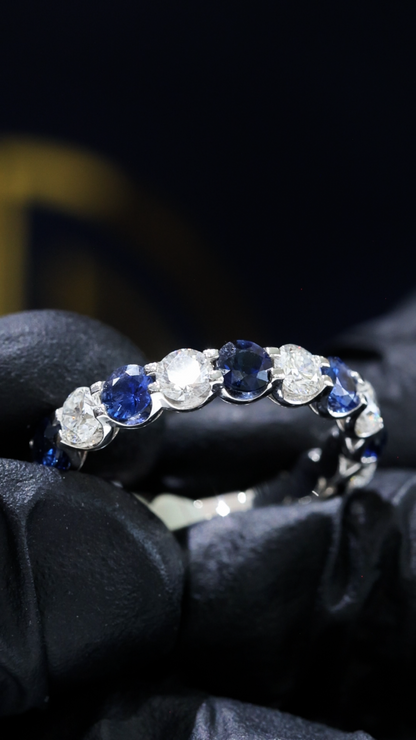 Natural Sapphire and Diamond Alternating Eternity Band in 14K White Gold