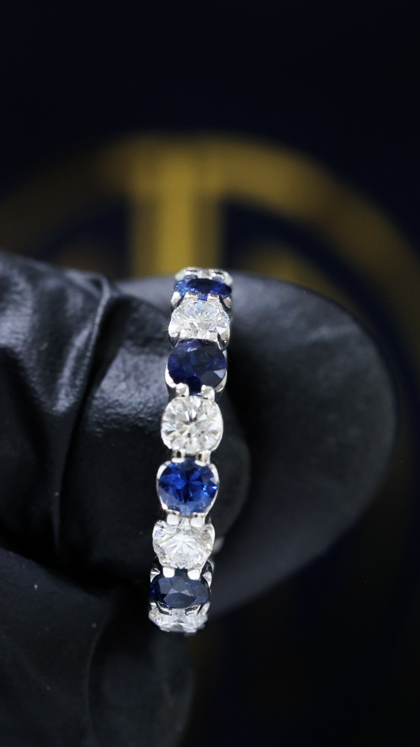 Natural Sapphire and Diamond Alternating Eternity Band in 14K White Gold