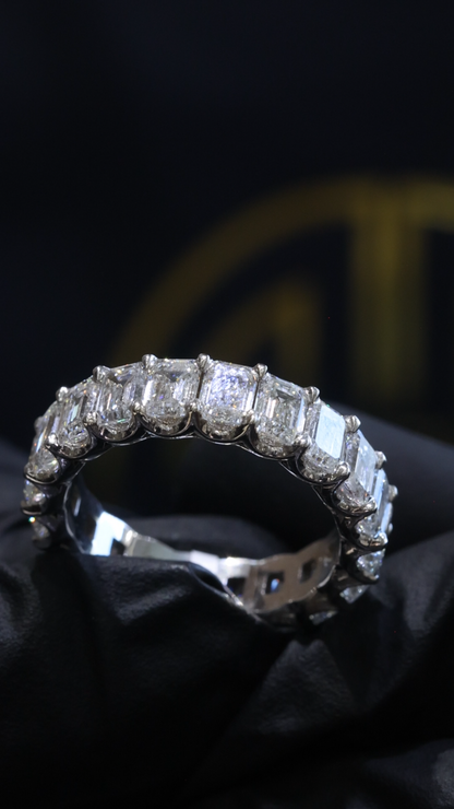 Emerald Cut Diamond Eternity Band in White Gold | 6.01 CTW