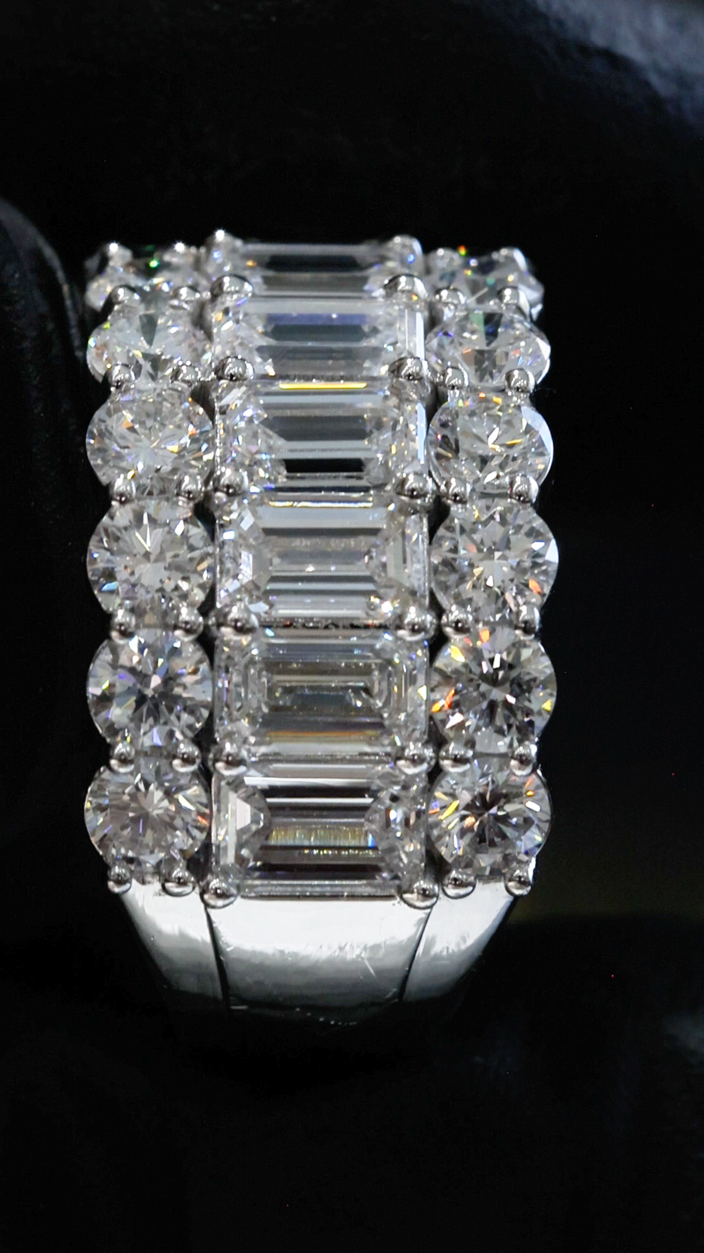 Emerald & Round Lab-Grown Diamond Eternity Band in White Gold | Multi-Row Statement Design