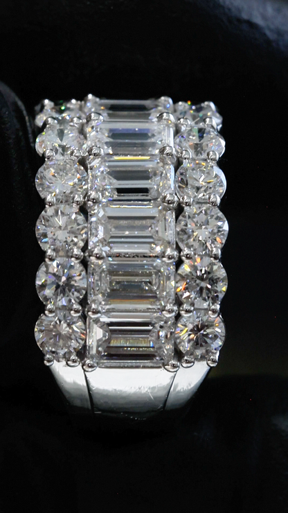 Emerald & Round Lab-Grown Diamond Eternity Band in White Gold | Multi-Row Statement Design