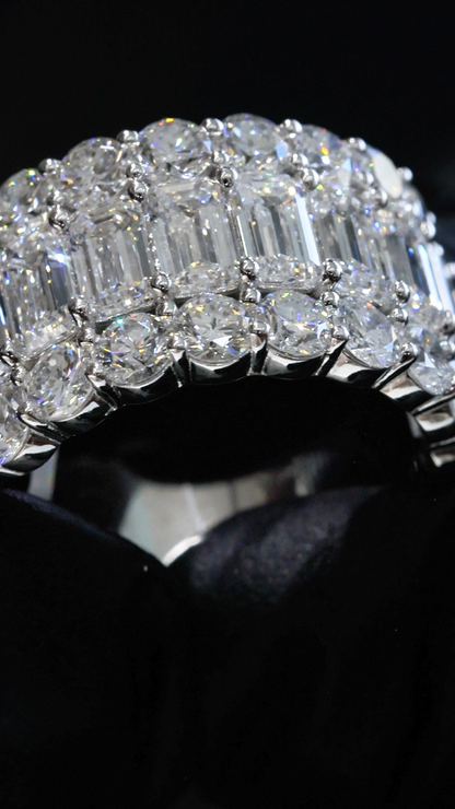 Emerald & Round Lab-Grown Diamond Eternity Band in White Gold | Multi-Row Statement Design