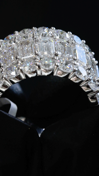 Emerald & Round Lab-Grown Diamond Eternity Band in White Gold | Multi-Row Statement Design