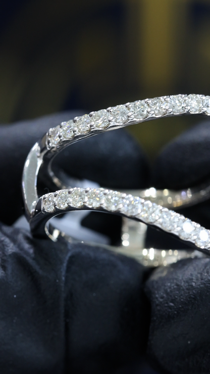 Architectural Curved Diamond Cage Band in 14K White Gold | 0.90 CTW Contemporary Statement Ring