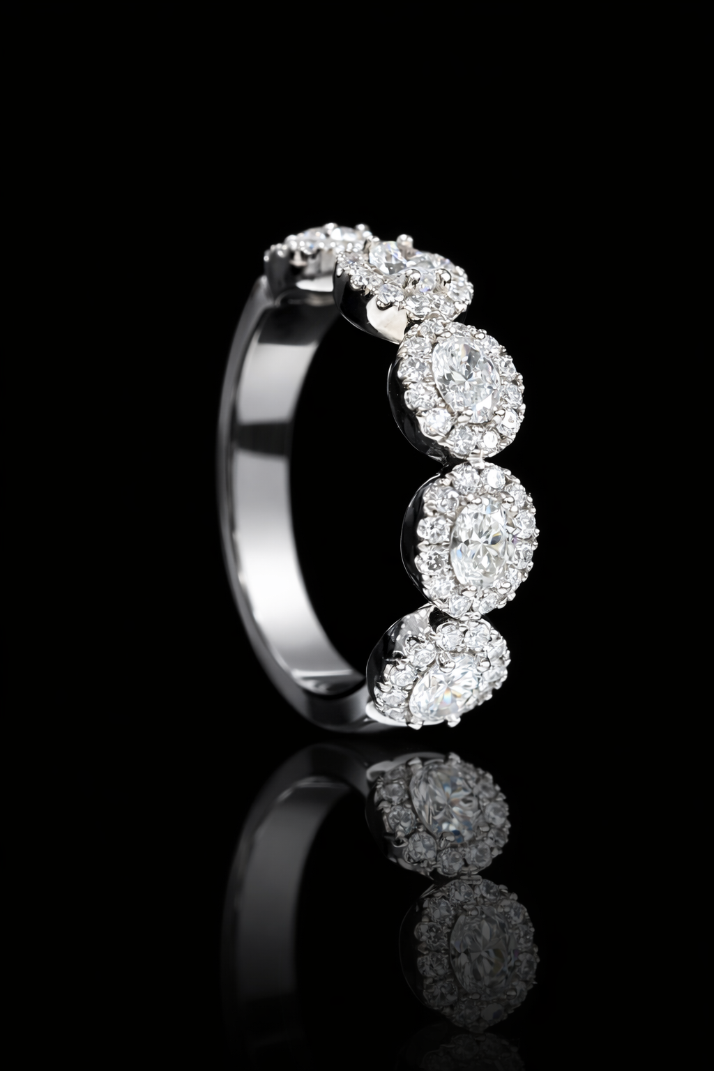 Oval Diamond Multi-Halo Anniversary Band in 14K White Gold | 1.00 CTW Statement Ring