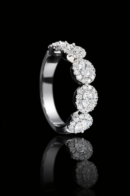 Oval Diamond Multi-Halo Anniversary Band in 14K White Gold | 1.00 CTW Statement Ring