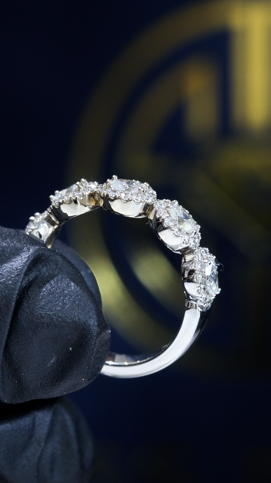 Oval Diamond Multi-Halo Anniversary Band in 14K White Gold | 1.00 CTW Statement Ring