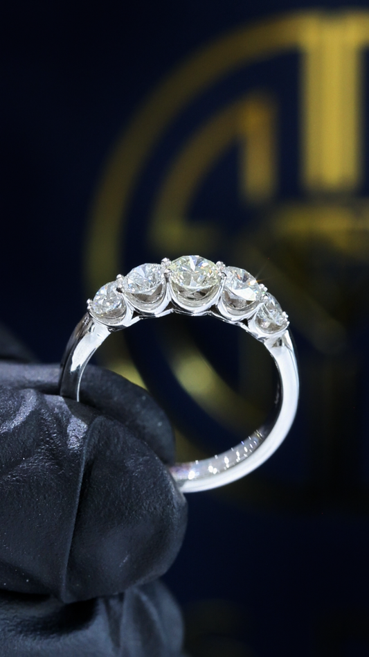 Five-Stone Graduated Diamond Anniversary Band in 14K White Gold | 1.02 CTW U-Prong Setting