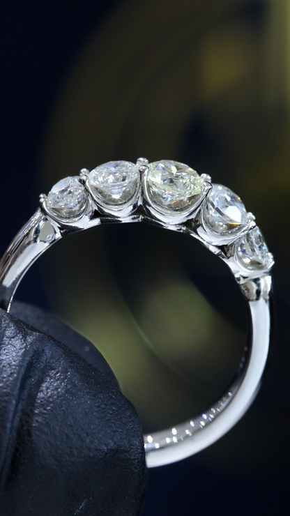 Five-Stone Graduated Diamond Anniversary Band in 14K White Gold | 1.02 CTW U-Prong Setting