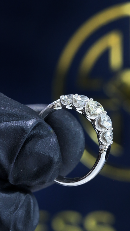Five-Stone Graduated Diamond Anniversary Band in 14K White Gold | 1.02 CTW U-Prong Setting