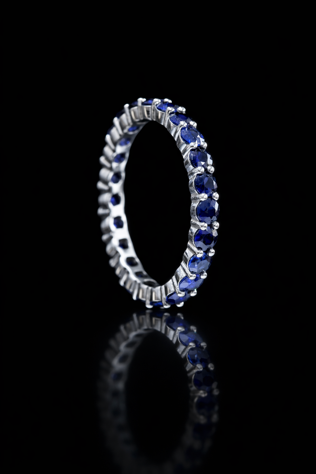 Natural Blue Sapphire Eternity Band Ring in 14K White Gold | Round Prong Set