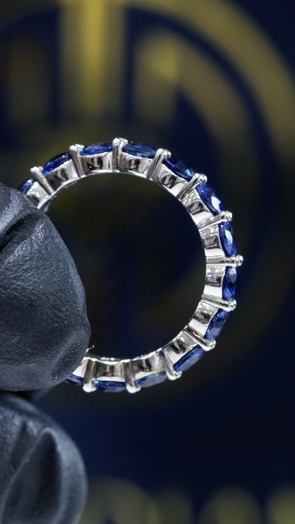Natural Blue Sapphire Eternity Band Ring in 14K White Gold | Round Prong Set | 3.74 CT